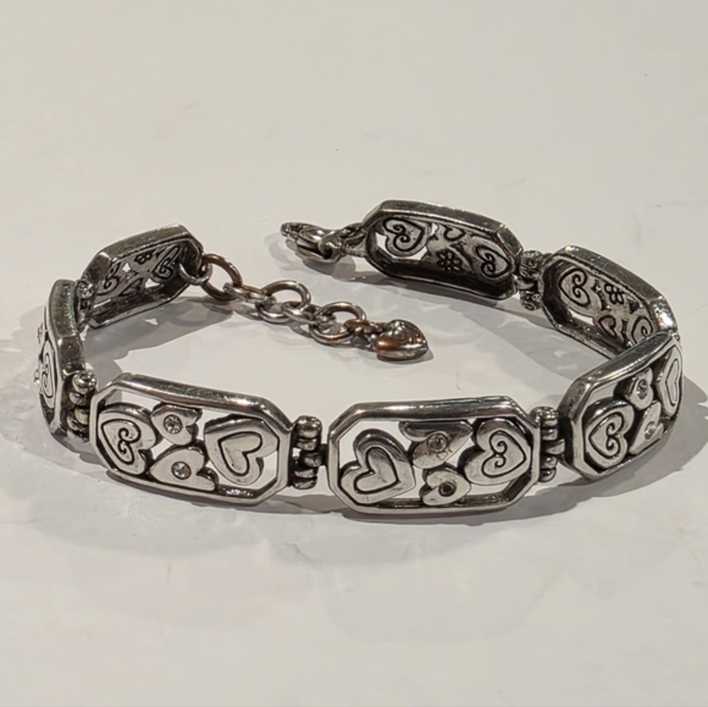 Brighton Silver Plated Heart Link‎ Bracelet with Crystal Accents